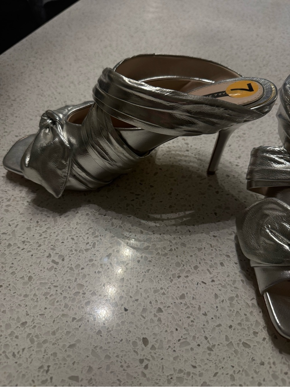 Brand new!! Zara Metallic Knot Bow Heeled Sandals - Picture 2 of 3